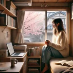 ゴールデンウィークに外出を控え、自宅で過ごす若い女性の思索的な姿