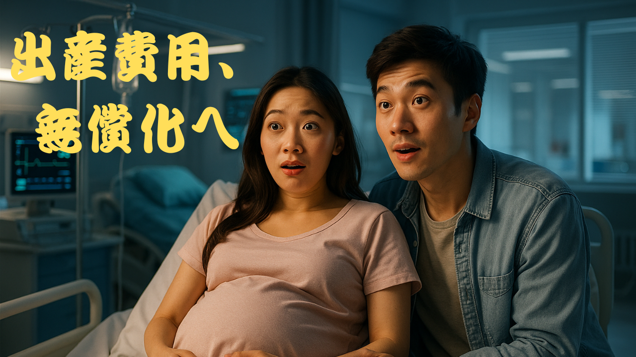 出産準備中の妊婦と夫が病室で驚いた表情を見せるシーン